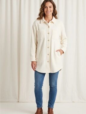 Maurices Women's Ivory Fleece Button-Down Shacket - Size 1X